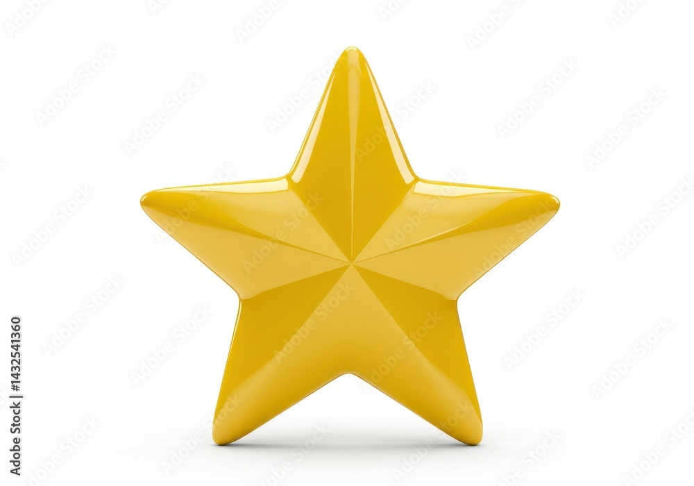 Obraz premium A single yellow star object with a glossy finish standing upright on a white background in studio lighting