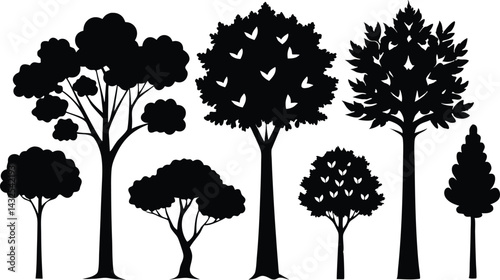 Beautiful Tree Isolated Silhouette Vector Illustration Natural Forest Elements in Black Outline Art