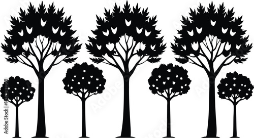 Beautiful Tree Isolated Silhouette Vector Illustration Natural Forest Elements in Black Outline Art