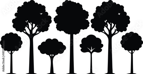 Beautiful Tree Isolated Silhouette Vector Illustration Natural Forest Elements in Black Outline Art