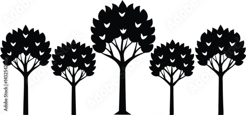 Beautiful Tree Isolated Silhouette Vector Illustration Natural Forest Elements in Black Outline Art