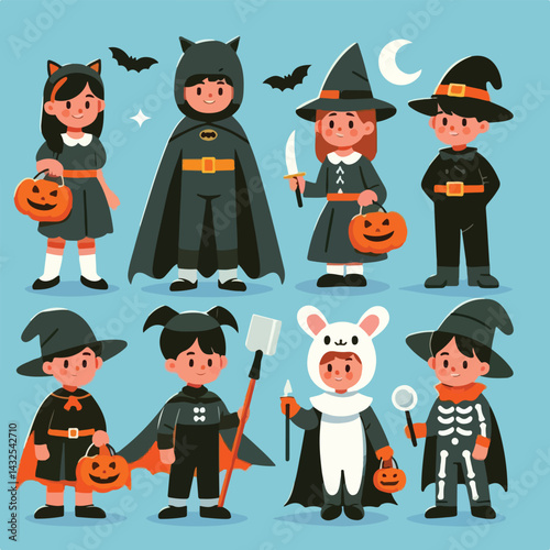 vector image of people wearing halloween costumes
