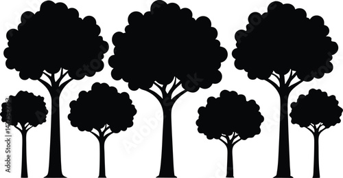 Beautiful Tree Isolated Silhouette Vector Illustration Natural Forest Elements in Black Outline Art