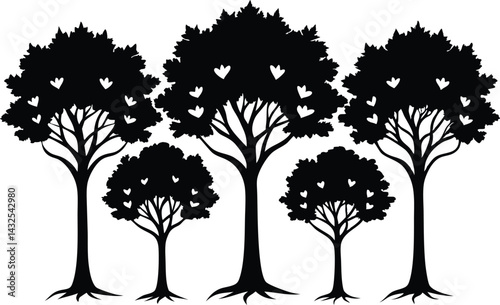 Beautiful Tree Isolated Silhouette Vector Illustration Natural Forest Elements in Black Outline Art