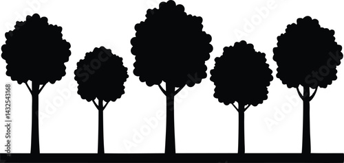 Beautiful Tree Isolated Silhouette Vector Illustration Natural Forest Elements in Black Outline Art