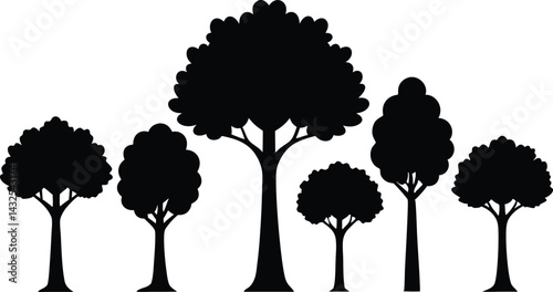 Beautiful Tree Isolated Silhouette Vector Illustration Natural Forest Elements in Black Outline Art
