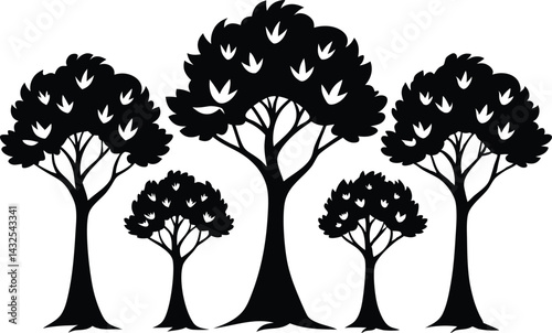 Beautiful Tree Isolated Silhouette Vector Illustration Natural Forest Elements in Black Outline Art