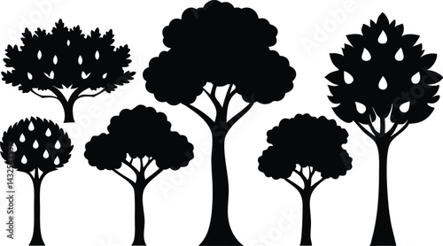 Beautiful Tree Isolated Silhouette Vector Illustration Natural Forest Elements in Black Outline Art