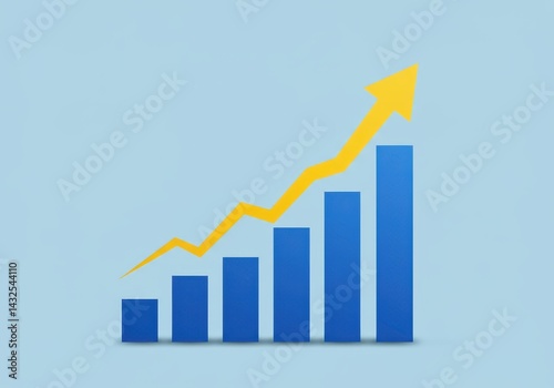 A bar graph showing upward trend with a yellow arrow pointing up on a light blue background image Free Download A bar graph showing upward trend with a yellow arrow pointing up on a light blue background image - GFXLoad