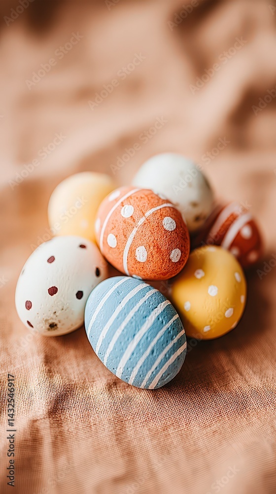 Fototapeta premium Cute Pastel Easter Eggs Spring Holiday Decoration Painted Eggs