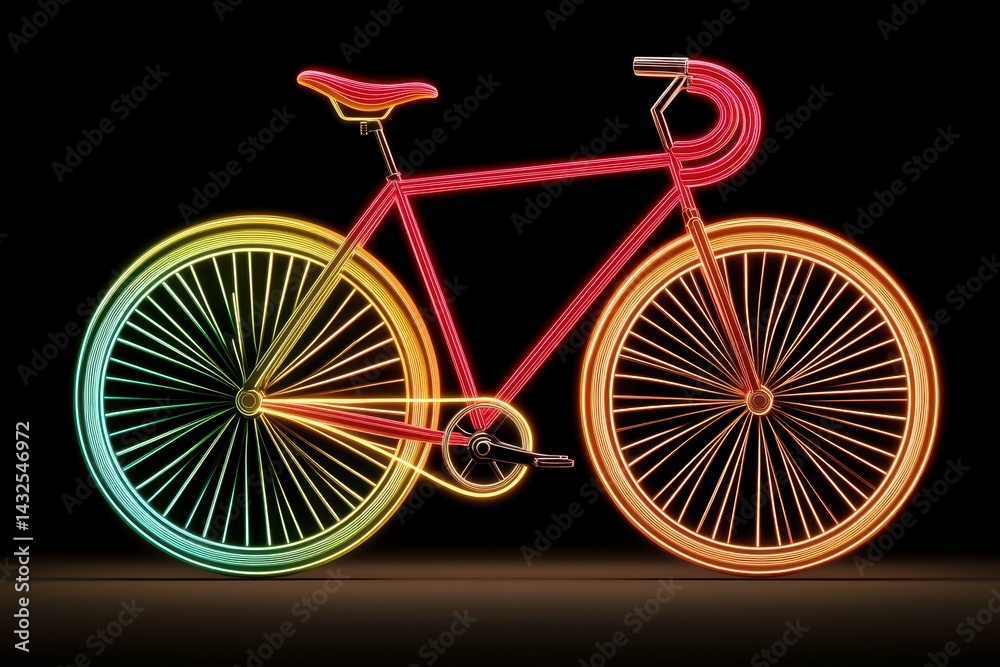 Fototapeta premium Rainbow Colored Bicycle Illustration on Black Background