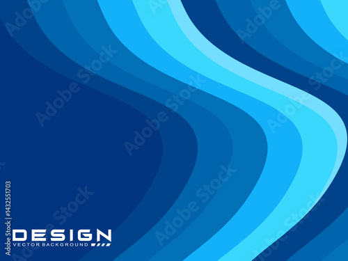 Blue wave vector abstract background flat design stock illustration. Geometric abstract background colorful gradient cyan and blue wave pattern background. Blue Wave Background.