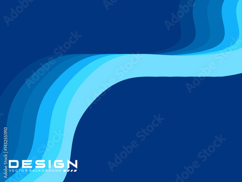 Blue wave vector abstract background flat design stock illustration. Geometric abstract background colorful gradient cyan and blue wave pattern background. Blue Wave Background.