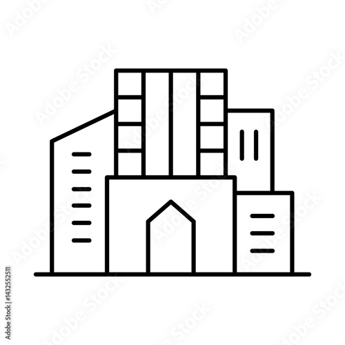Buildings Line Editable Stroke Icon. Real Estate, City, Cityscape, House, Home, Apartment, Condominium, Hotel, Mall,  Town, Architecture Buildings Icons Vector Illustration