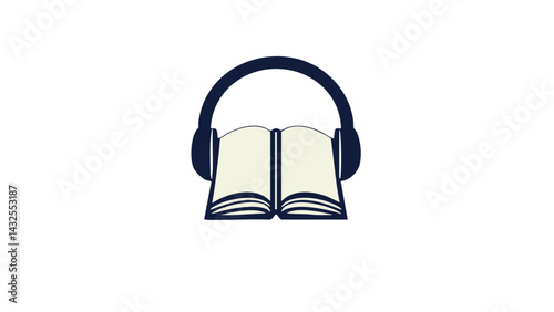 Open Book with Headphones Symbolizing Audiobooks and Learning