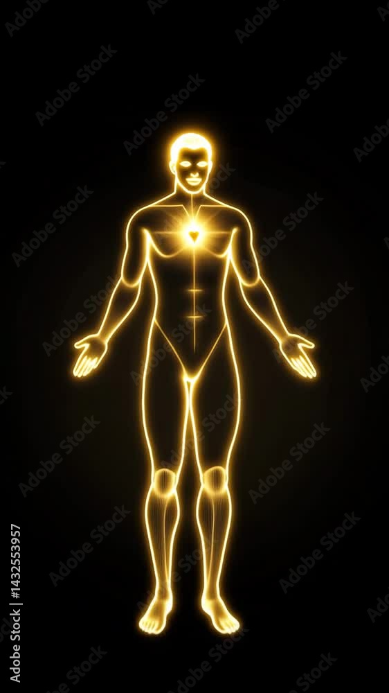 Glowing Silhouette with Heart Symbol and Radiant Energy Effect Glowing Silhouette with Heart Symbol and Radiant Energy Effect