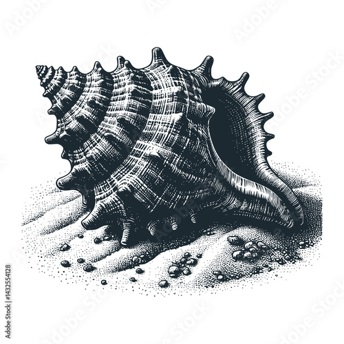 Seashell House on White Sand Beach – Black and White Icon Vector and Illustration