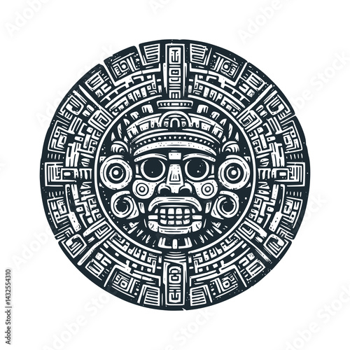 Ancient Mayan Tribal Art – Black and White Icon Vector and Illustration