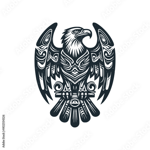 Northwest Native American Eagle Art – Black and White Icon Vector and Illustration
