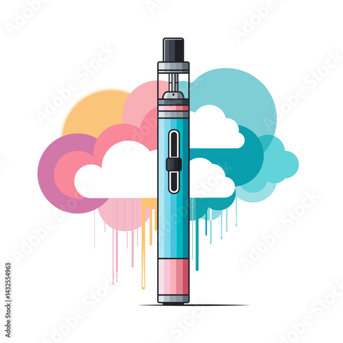 Blue evaporator depicted in the middle of colorful fancy cloud. Vector