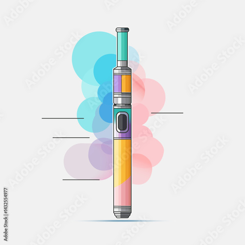 Colorful vape with blue and pink stripe in clouds of abstract steam. Vector