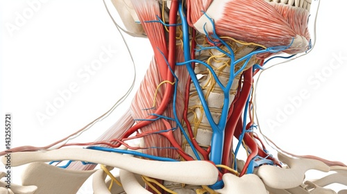 Closeup examination of neck anatomy human body medical illustration clinical environment detailed view arteries and lymph nodes photo