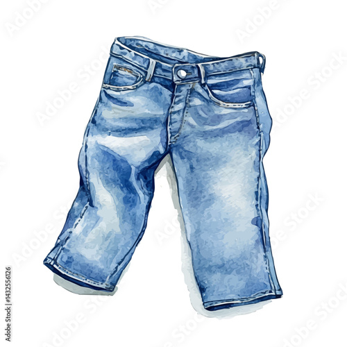 watercolor of Pair Of Denim Jeans, vector, isolated on a white background.