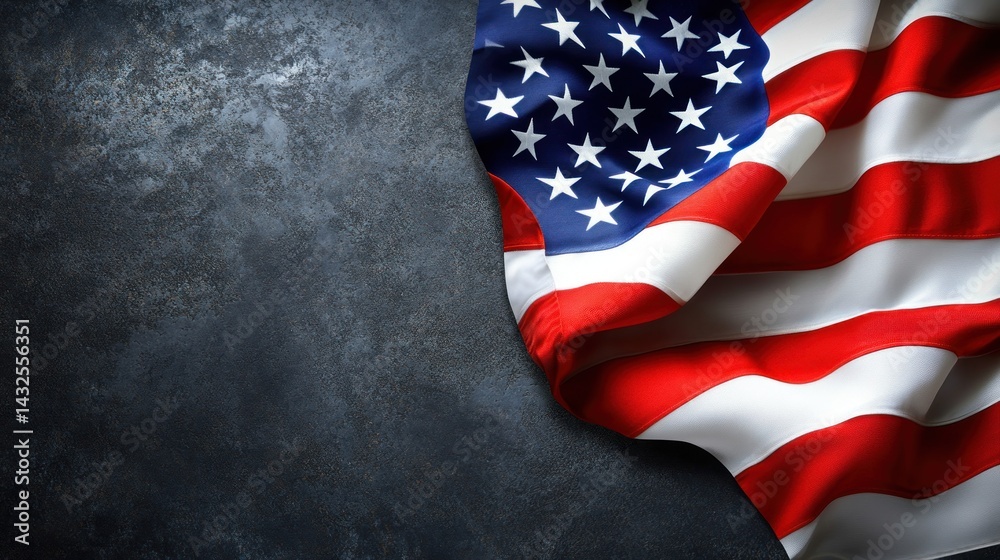 Obraz premium American flag gently draped over a textured dark surface a patriotic symbol of freedom and resilience for remembrance and independence day events