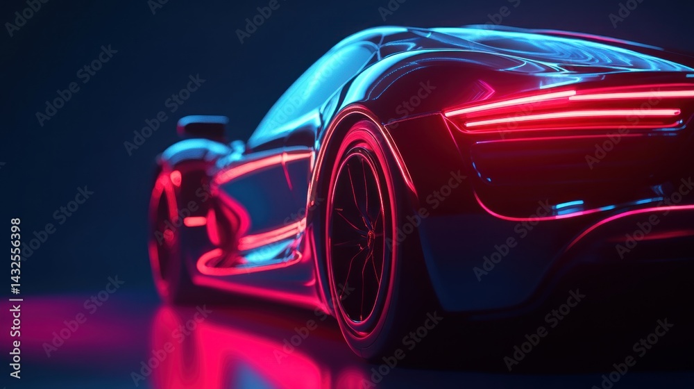 Naklejka premium Futuristic sports car with vibrant neon lights