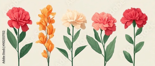 Elegant Spring Floral Arrangement  Carnations  Flowers  Botanical Illustration  Nature  Pl