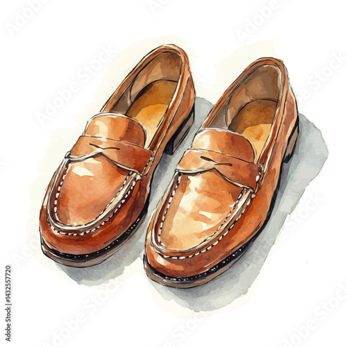 watercolor of Pair Of Casual Loafers, vector, isolated on a white background.