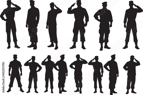 Veterans Army Saluting Vector Silhouettes