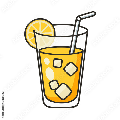 Cartoon refreshing lemonade drink with lemon and ice