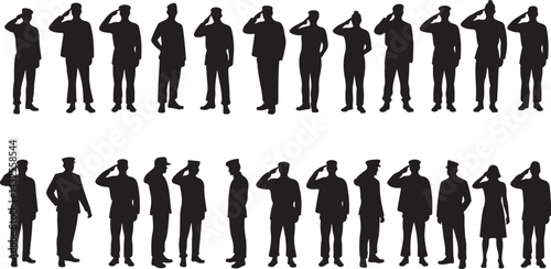 Veterans Army Saluting Vector Silhouettes