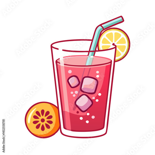 Fruity summer cocktail vector illustration with citrus fruits