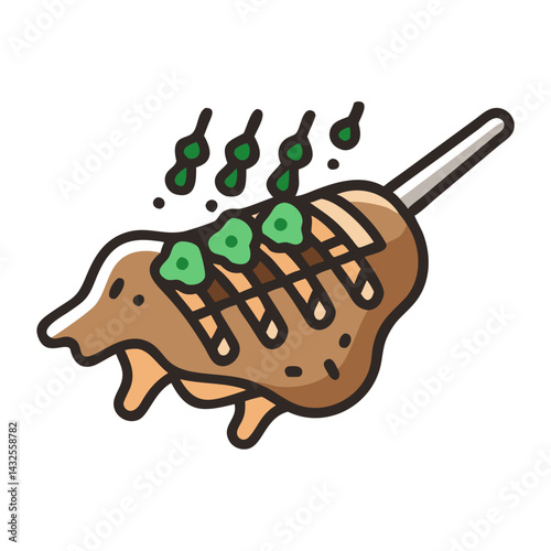 Delicious Grilled Meat Skewer with Green Topping Illustration