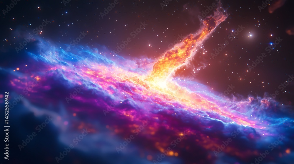 Obraz premium Cosmic Nebula Formation: Vibrant Purple Blue Orange Star Birth