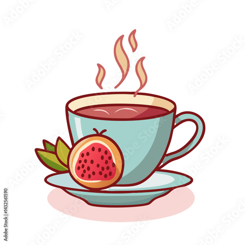 Hot drink with guava fruit, vector illustration