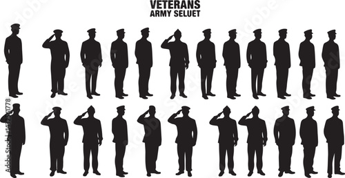 Veterans Army Saluting Vector Silhouettes