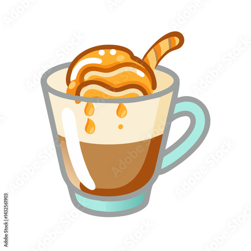 Affogato cartoon illustration on black background with coffee