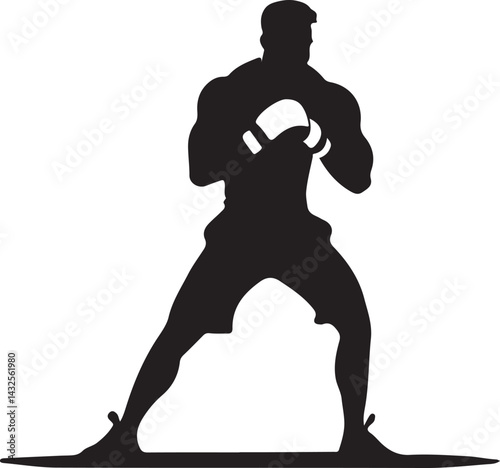 Silhouette of Male Boxer in Fighting Stance with Gloves Black and White Sports Art