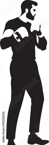 Silhouette of Male Boxer in Fighting Stance with Gloves Black and White Sports Art