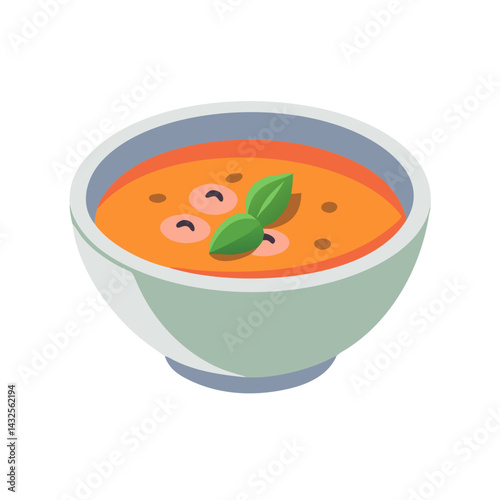 Bowl of Tomato Soup with Basil Illustration
