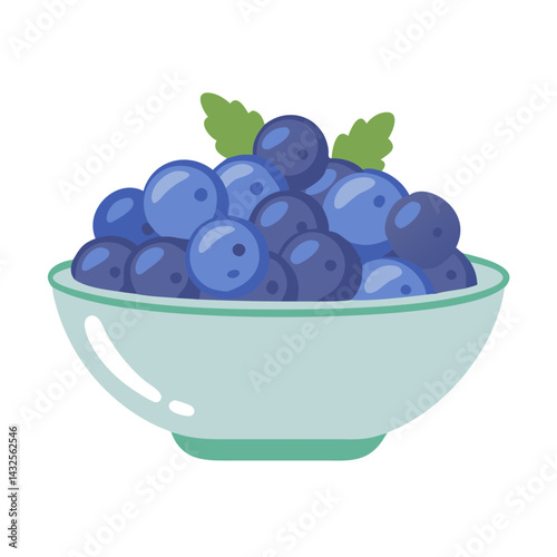 Bowl of blueberries vector illustration on black background