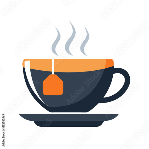 Steaming cup of tea with teabag illustration