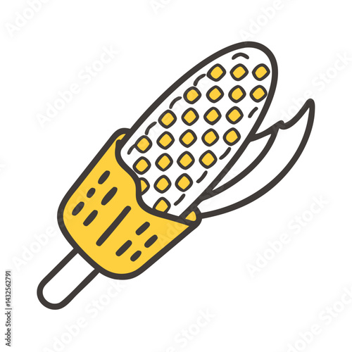 Cartoon Style Sweet Corn Illustration on Black Background