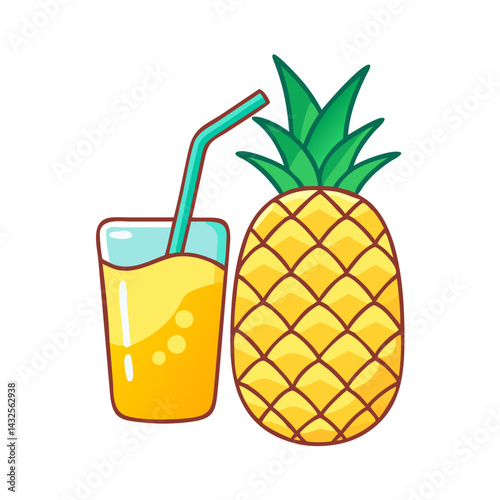 Pineapple and Juice Illustration: Tropical Summer, Fresh Fruits