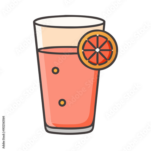 Vector icon of grapefruit juice glass with bubbles