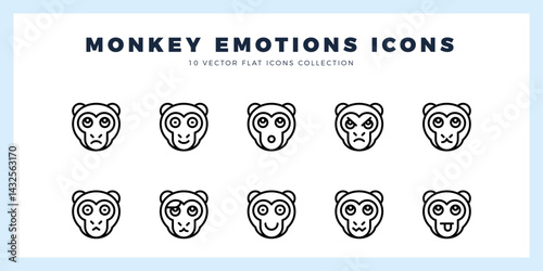 10 Monkey Emoticon Lineal icon pack. vector illustration.