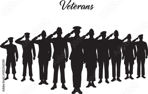 Veterans Army Saluting Vector Silhouettes
